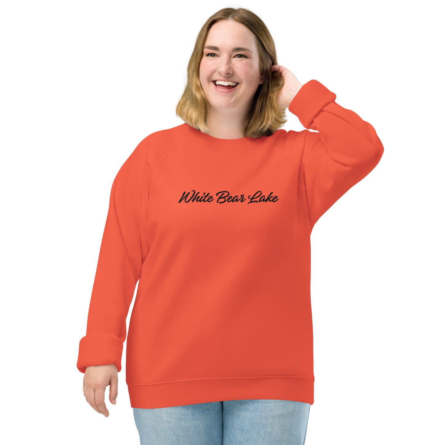 White Bear Lake Embroidered Unisex Organic Raglan Sweatshirt